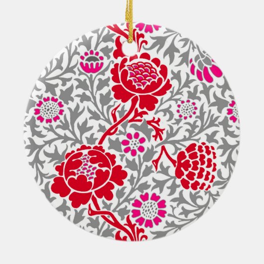 Jacobean Floral, Deep Red, Pink en Gray Ceramic O Keramisch Ornament (Achterkant)
