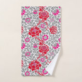 Jacobean Floral, Deep Red Pink en Grey Bad Handdoek (Handdoek)