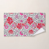 Jacobean Floral, Deep Red Pink en Grey Bad Handdoek (Handdoek)