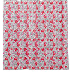 Jacobean Floral, Deep Red, Pink en Grey Douchegordijn