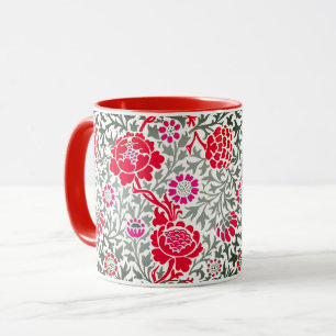 Jacobean Floral, Deep Red, Pink en Grey Mok