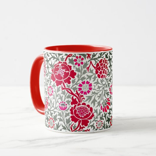 Jacobean Floral, Deep Red, Pink en Grey Mok (Voorkant links)