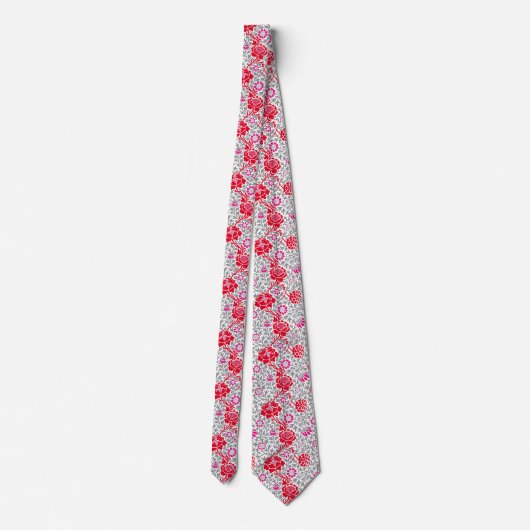 Jacobean Floral, Deep Red, Pink en Grey Stropdas (Achterkant)