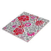 Jacobean Floral, Deep Red Pink en Grey Tegeltje (Zijkant)