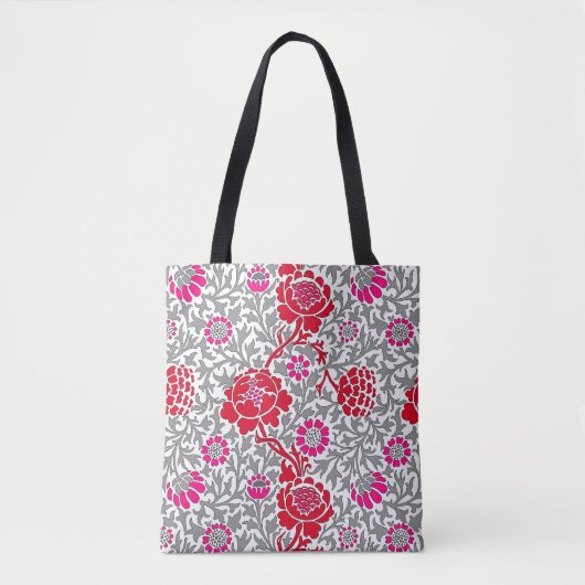 Jacobean Floral, Deep Red Pink en Grey Tote Bag (Voorkant)