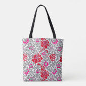 Jacobean Floral, Deep Red Pink en Grey Tote Bag (Achterkant)