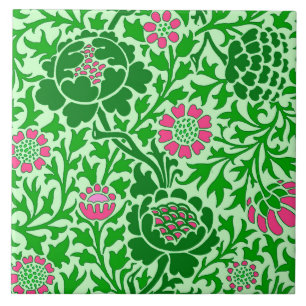 Jacobean Floral, Emerald en Lime Green Tegeltje