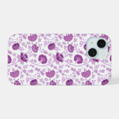 Jacobean Floral Herhaal Patroon Pinks op Wit iPhone 15 Case (Achterkant horizontaal)