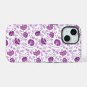 Jacobean Floral Herhaal Patroon Pinks op Wit iPhone 15 Case (Achterkant horizontaal)