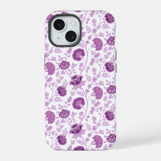 Jacobean Floral Herhaal Patroon Pinks op Wit iPhone 15 Case (Achterkant)