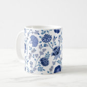 Jacobean Floral LG Pattern Blues on White Koffiemok (Voorkant links)