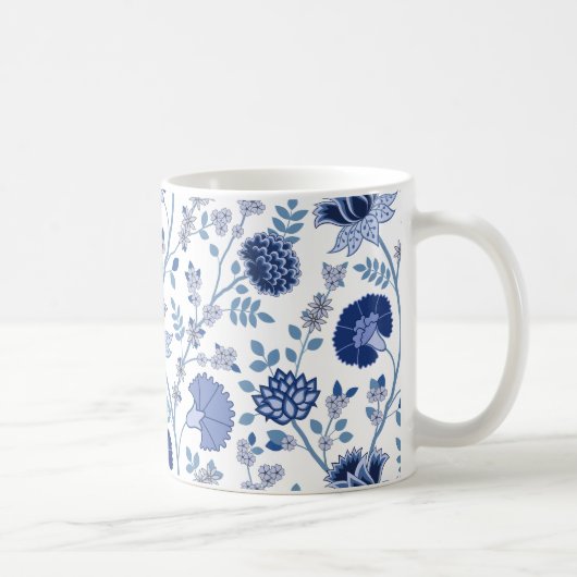 Jacobean Floral LG Pattern Blues on White Koffiemok (Rechts)
