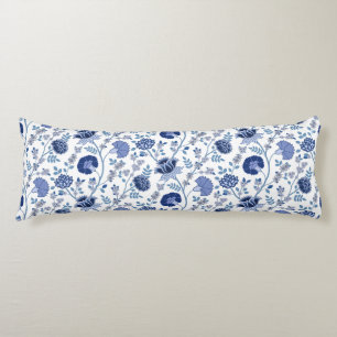 Jacobean Floral LG Pattern Blues on White Lichaamskussen