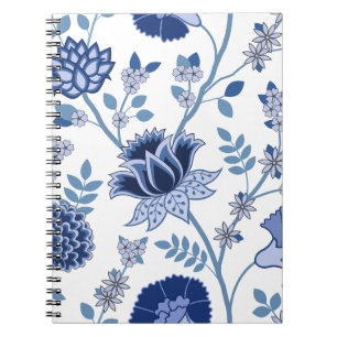 Jacobean Floral LG Pattern Blues on White Notitieboek