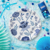 Jacobean Floral LG Pattern Blues on White Papieren Bordje (Feest)