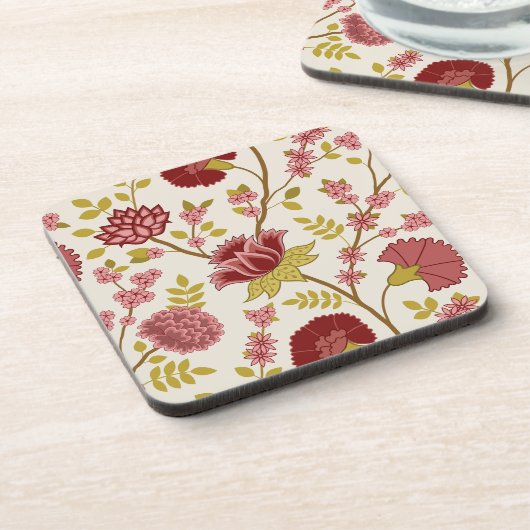 Jacobean Floral LG Pattern Reds Pinks Gold Cream Bier Onderzetter (Linkerzijde)