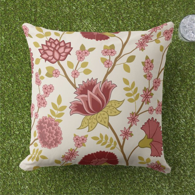 Jacobean Floral LG Pattern Reds Pinks Gold Cream Buitenkussen (Gras)