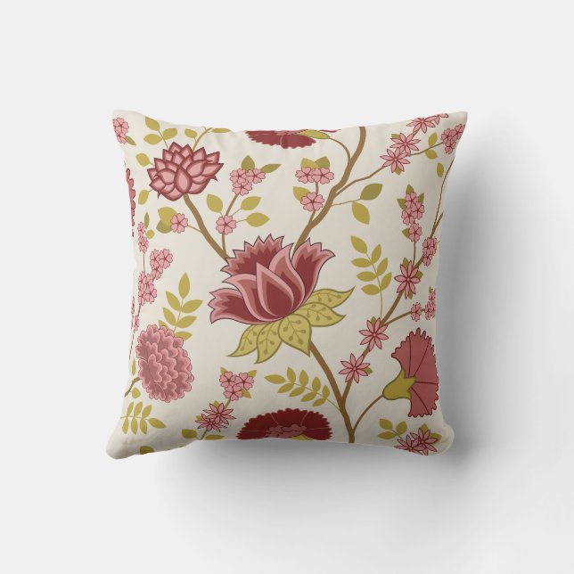 Jacobean Floral LG Pattern Reds Pinks Gold Cream Buitenkussen (Achterkant)