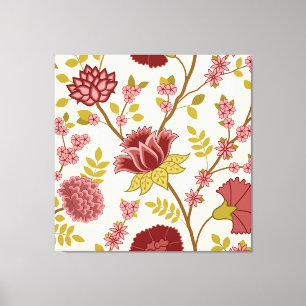 Jacobean Floral LG Pattern Reds Pinks Gold Cream Canvas Afdruk