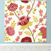 Jacobean Floral LG Pattern Reds Pinks Gold Cream Canvas Afdruk (Insitu (Houten vloer))