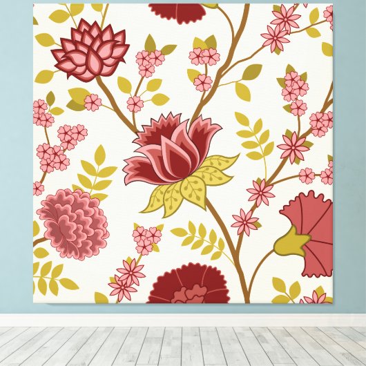 Jacobean Floral LG Pattern Reds Pinks Gold Cream Canvas Afdruk (Insitu (Houten vloer))