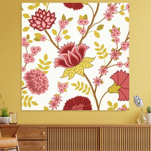 Jacobean Floral LG Pattern Reds Pinks Gold Cream Canvas Afdruk (Insitu (Woonkamer))