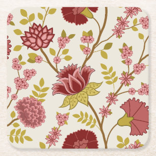 Jacobean Floral LG Pattern Reds Pinks Gold Cream Kartonnen Onderzetters