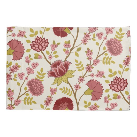 Jacobean Floral LG Pattern Reds Pinks Gold Cream Kussensloop (Achterkant-Links)