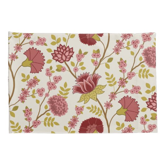 Jacobean Floral LG Pattern Reds Pinks Gold Cream Kussensloop (Achterkant-Rechts)