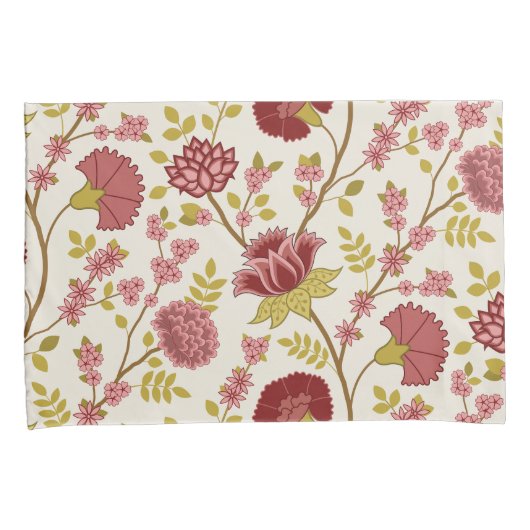 Jacobean Floral LG Pattern Reds Pinks Gold Cream Kussensloop (Voorkant-Rechts)