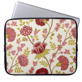 Jacobean Floral LG Pattern Reds Pinks Gold Cream Laptop Sleeve