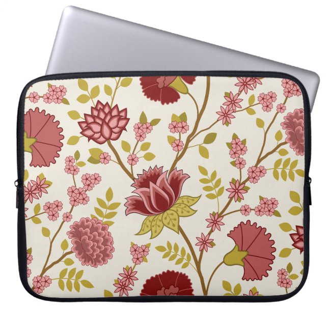 Jacobean Floral LG Pattern Reds Pinks Gold Cream Laptop Sleeve (Voorkant)