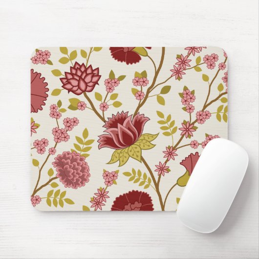 Jacobean Floral LG Pattern Reds Pinks Gold Cream Muismat (Met muis)