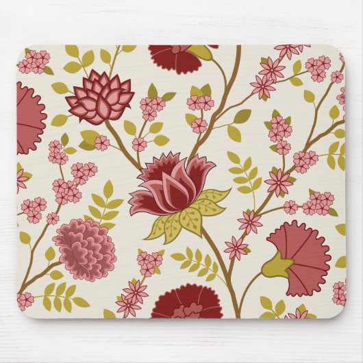 Jacobean Floral LG Pattern Reds Pinks Gold Cream Muismat (Voorkant)