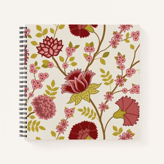 Jacobean Floral LG Pattern Reds Pinks Gold Cream Notitieboek (Voorkant)
