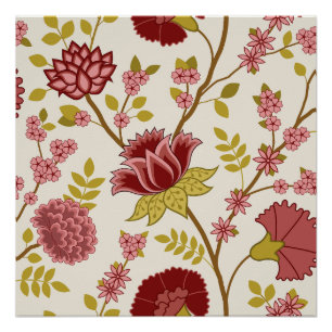 Jacobean Floral LG Pattern Reds Pinks Gold Cream Perfect Poster