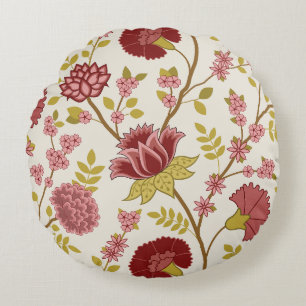 Jacobean Floral LG Pattern Reds Pinks Gold Cream Rond Kussen