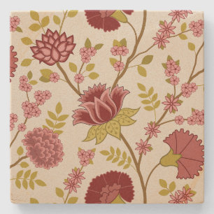 Jacobean Floral LG Pattern Reds Pinks Gold Cream Stenen Onderzetter