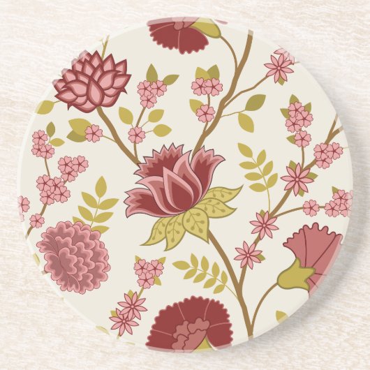 Jacobean Floral LG Pattern Reds Pinks Gold Cream Zandsteen Onderzetter (Voorkant)