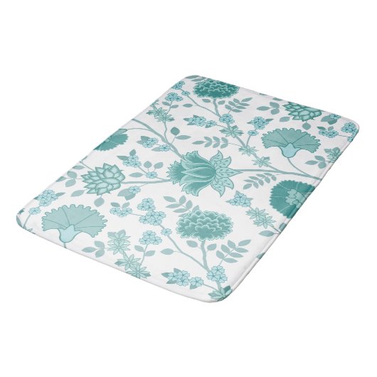 Jacobean Floral Lg Pattern Teals op wit Badmat (Gekanteld)