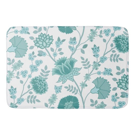 Jacobean Floral Lg Pattern Teals op wit Badmat (Voorkant)
