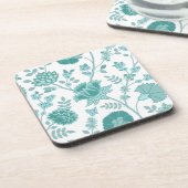 Jacobean Floral Lg Pattern Teals op wit Bier Onderzetter (Linkerzijde)