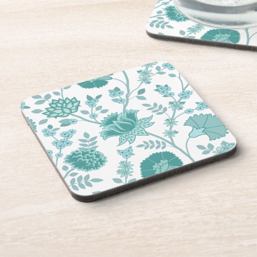 Jacobean Floral Lg Pattern Teals op wit Bier Onderzetter (Linkerzijde)