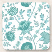 Jacobean Floral Lg Pattern Teals op wit Bier Onderzetter (Voorkant)