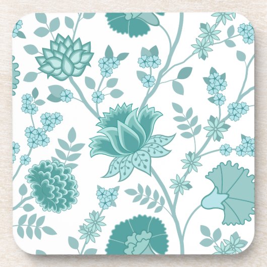 Jacobean Floral Lg Pattern Teals op wit Bier Onderzetter (Voorkant)