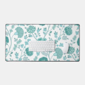 Jacobean Floral Lg Pattern Teals op wit Bureaumat (Keyboard & Muis)