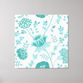 Jacobean Floral Lg Pattern Teals op wit Canvas Afdruk (Voorkant)