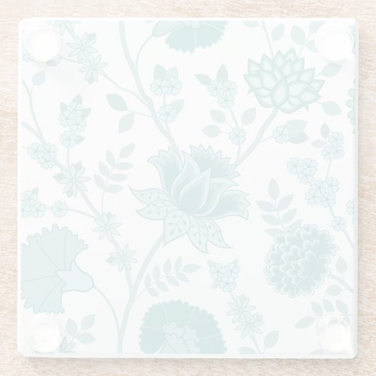 Jacobean Floral Lg Pattern Teals op wit Glazen Onderzetter (Achterkant)