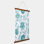 Jacobean Floral Lg Pattern Teals op wit Hangend Wandkleed (Gebogen)