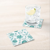 Jacobean Floral Lg Pattern Teals op wit Kartonnen Onderzetters (Insitu)